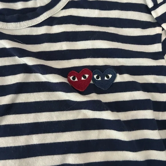 Comme Des Garçons Play Heart Appliquéd Blue Striped T-shirt Medium - Picture 3 of 3